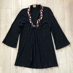 Vintage Ella Moss Braid Detailed Neck Bell Sleeve Top in Black Size S